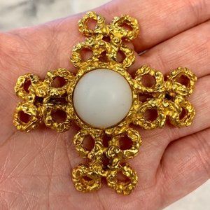Vintage Chanel Gripoix Glass Maltese Cross Brooch